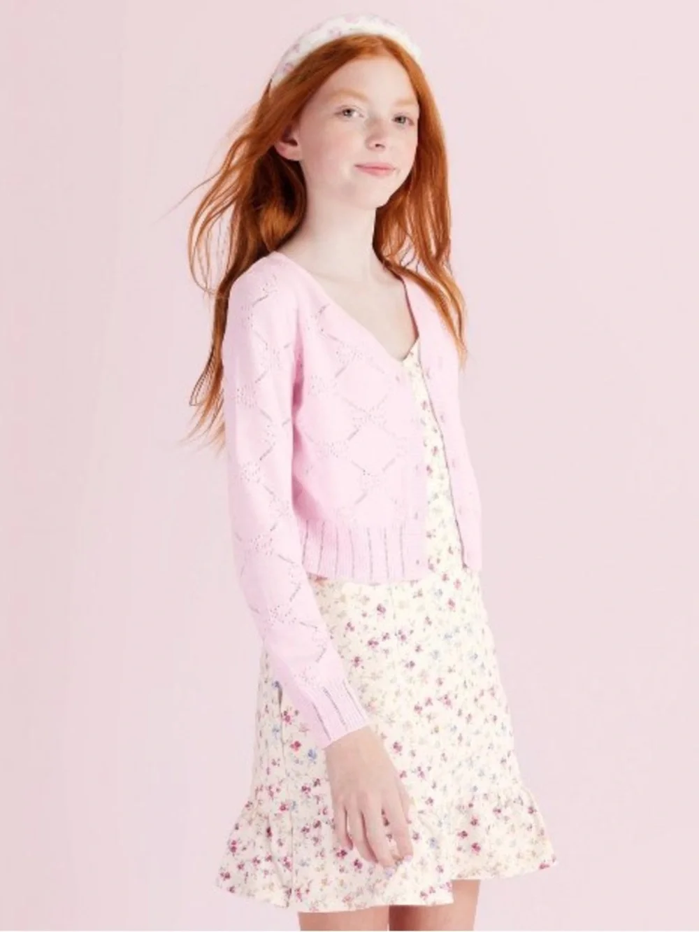 NWT LoveShackFancy x Target Emilie Pink Shrunken Pointelle Bow Cardigan-M or XXL
